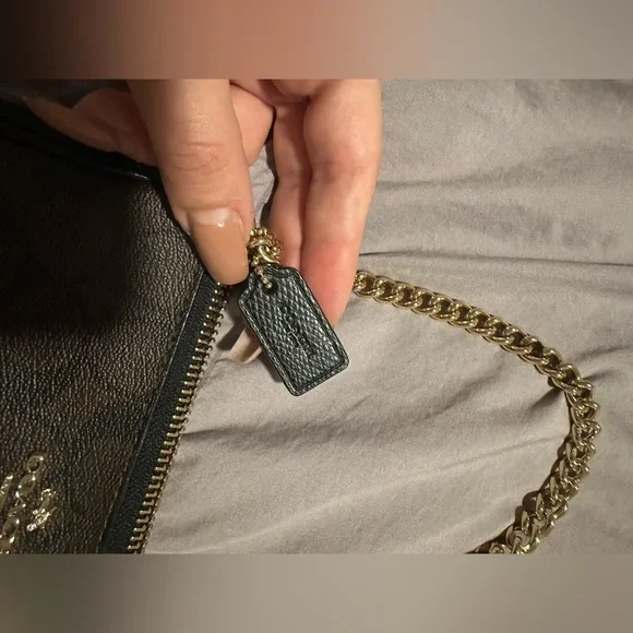 Coach Black and Brown Wristlet with Gold Chain - Picture 2 of 6